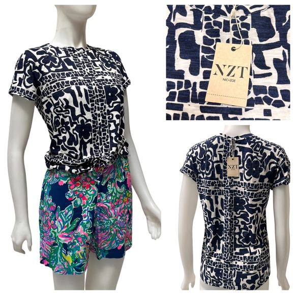 NIC+ZOE Tops - Mew NIC+ZOE NZT Abstract Mosaic Women Tee Black White Preppy XS NWT Art to Wear